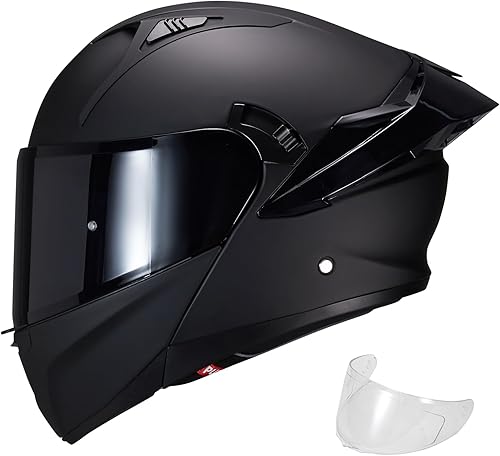 Casco modular de motocicleta con doble visera, abatible, de cara completa, aprobado por el DOT, para adultos, hombres y mujeres (SJ-809 negro mate,
