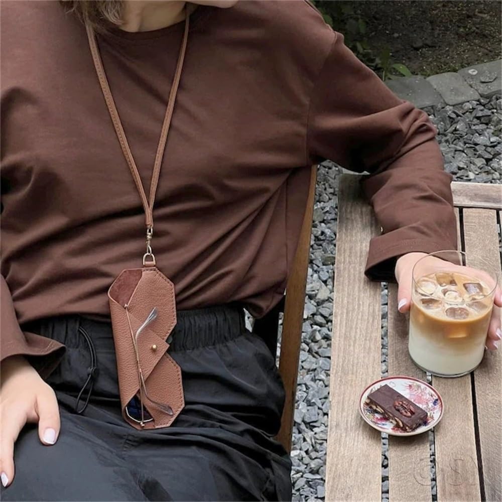 Gafas Portátil Funda Estuche portátil for gafas de sol for colgar al cuello, funda cuero for