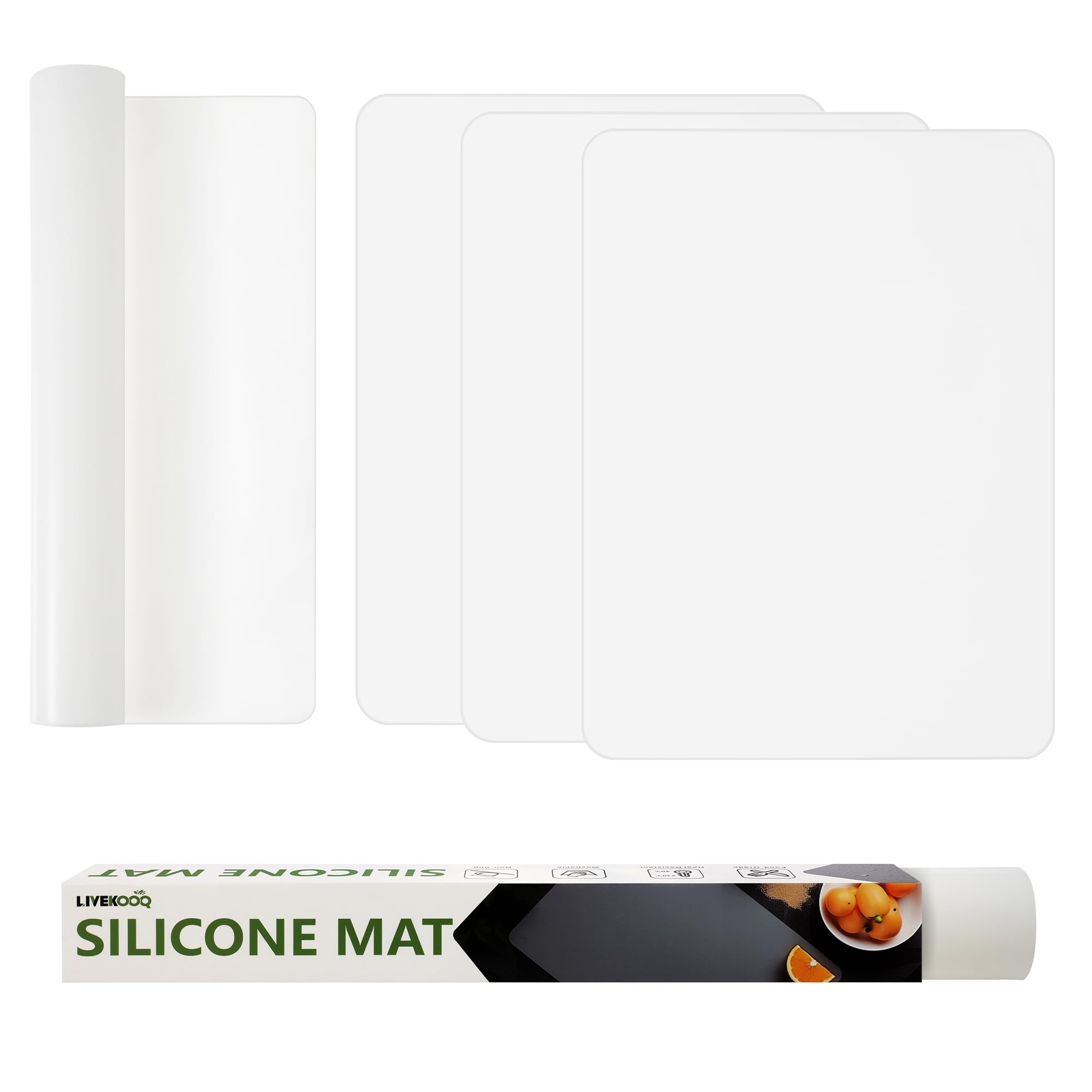 Silikonmatte für Küchentheke, hitzebeständig, BPA-frei, rutschfeste Oberfläche, zuschneidbarer Arbeitsplattenschutz für Luftfritteuse (durchscheinend, 40 x 29 cm, 4 Stück)