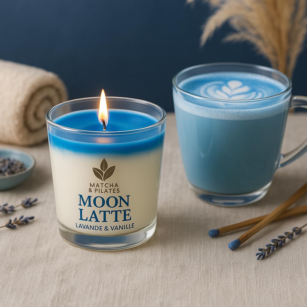 Matcha & Pilates Moon Latte Relax – Latte Bleu à l’Ashwagandha – Vanille & Lavande – Boisson Bien-Être Sans Caféine – 100 g