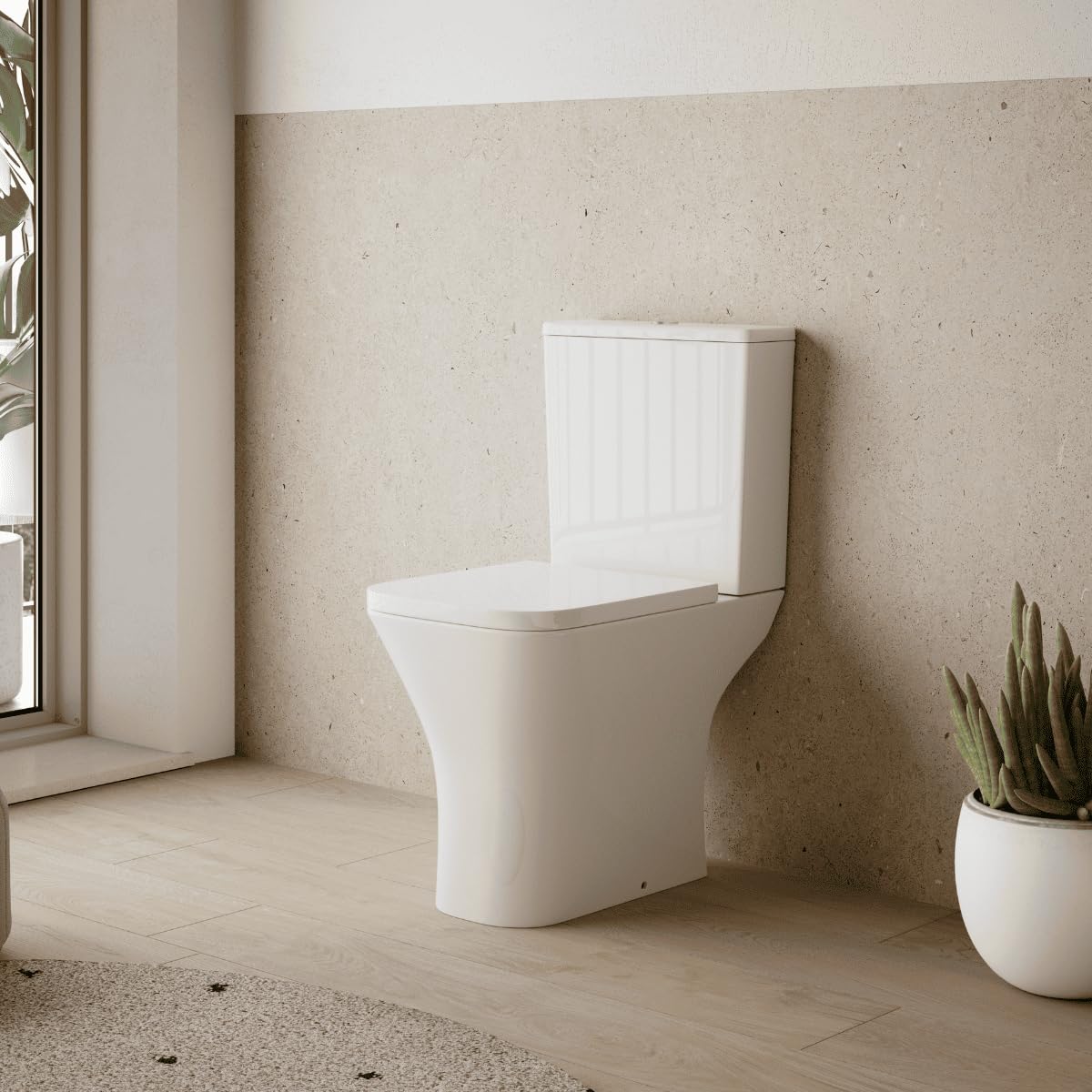 Wc Inodoro Completo Cuadrado con Sistema Rimless | Wc Completo Fondo reducido con Salida Dual y Asiento Amortiguado