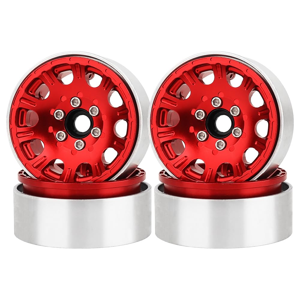 4 ruedas cóncavas de aluminio de 1.9 pulgadas para 1/10 RC Crawler SCX10 I II III Deadbolt 90046 AXI03007 TRX4 TRX6 Redcat GEN7 GEN8 RC4WD D90 actualizaciones (rojo)