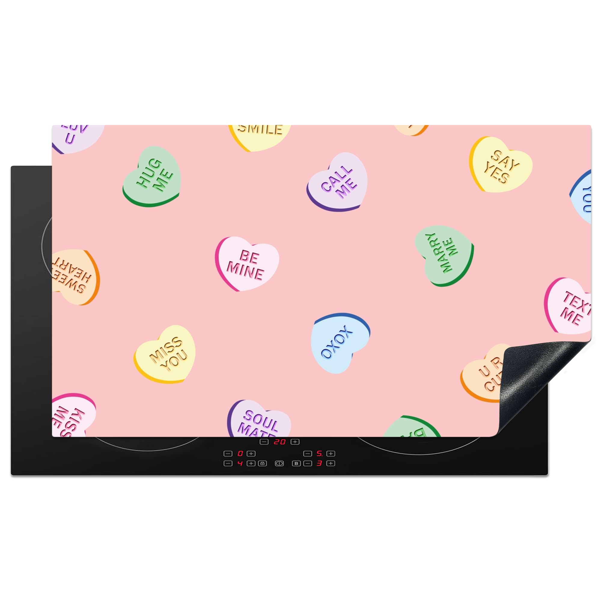 KitchenYeah© Protector Vitroceramica 90x52 cm Tapa para induccion Placa Encimera Cubre de Protectora Cocina Corazón - Caramelo - Pastel - Texto