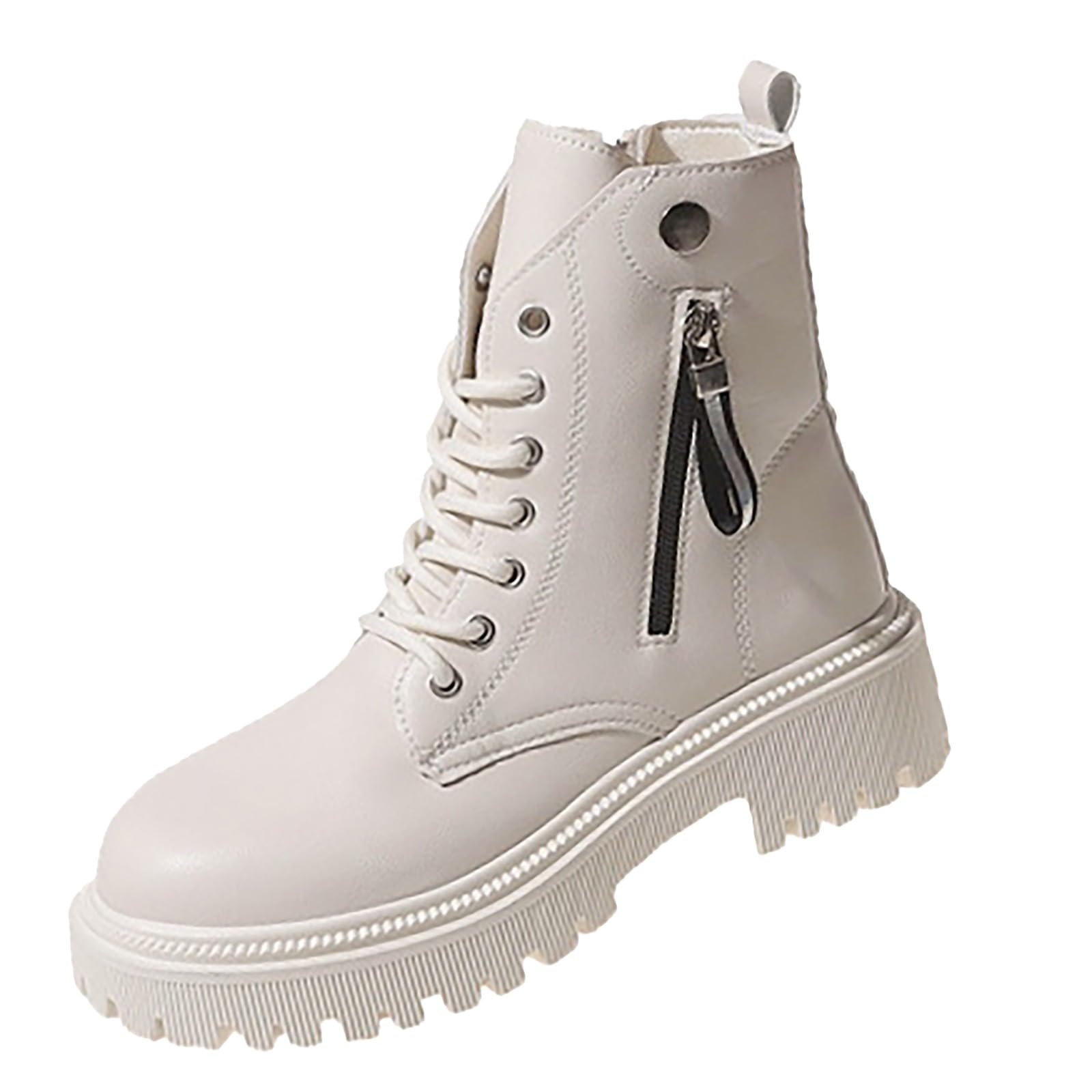 Bottines pour femmes – Gothiques, bottes d’hiver pour les demi-saisons, avec talon bloc, avec fermeture éclair, bottes courtes larges et chevilles, doublées en cuir, élégantes, Blanc, 38 EU
