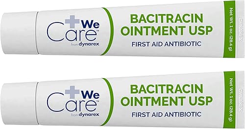 Dynarex Bacitracin Ungüento tópico USP - Suministros de cuidado de heridas de primera respuesta para cortes menores, rasguños y quemaduras - Ayuda a