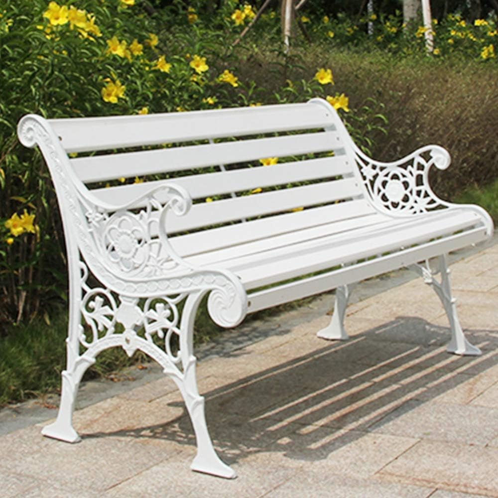 Park Terrace Bench Outdoor Leisure Bench Weatherproof Garden Bench with Cast Iron Frame and Anticorrosive Solid Wood 2-3 Seat Courtyard Bench Retro Decorative Benches
