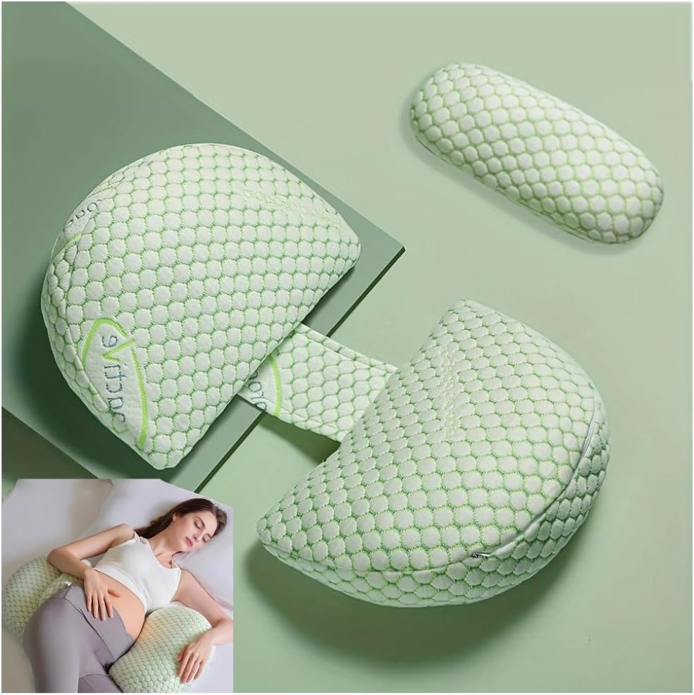 Portable Pregnancy Pillow – W Shaped Maternity Support for Side Sleepers, Adjustable Travel Wedge Pillow for Back, Belly, and Hip Relief, Ideal for Pregnant Women, Nursing Pillow (Light Green)