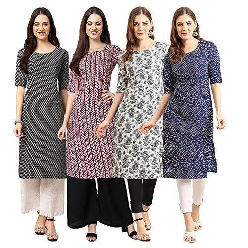 Image of Pinkmint Women's Crepe Digital Print Straight Kurta [Pack of 4]