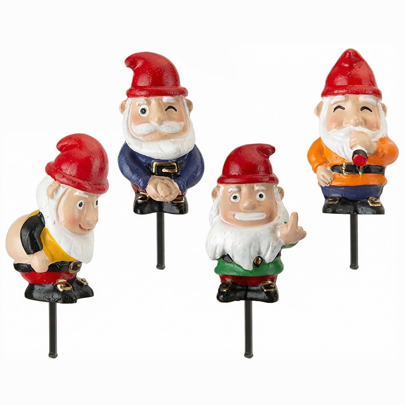 Inevitable Naughty Gnomes for Plant Pots, Polyresin, Pack of 4, Cheeky Garden Decoration