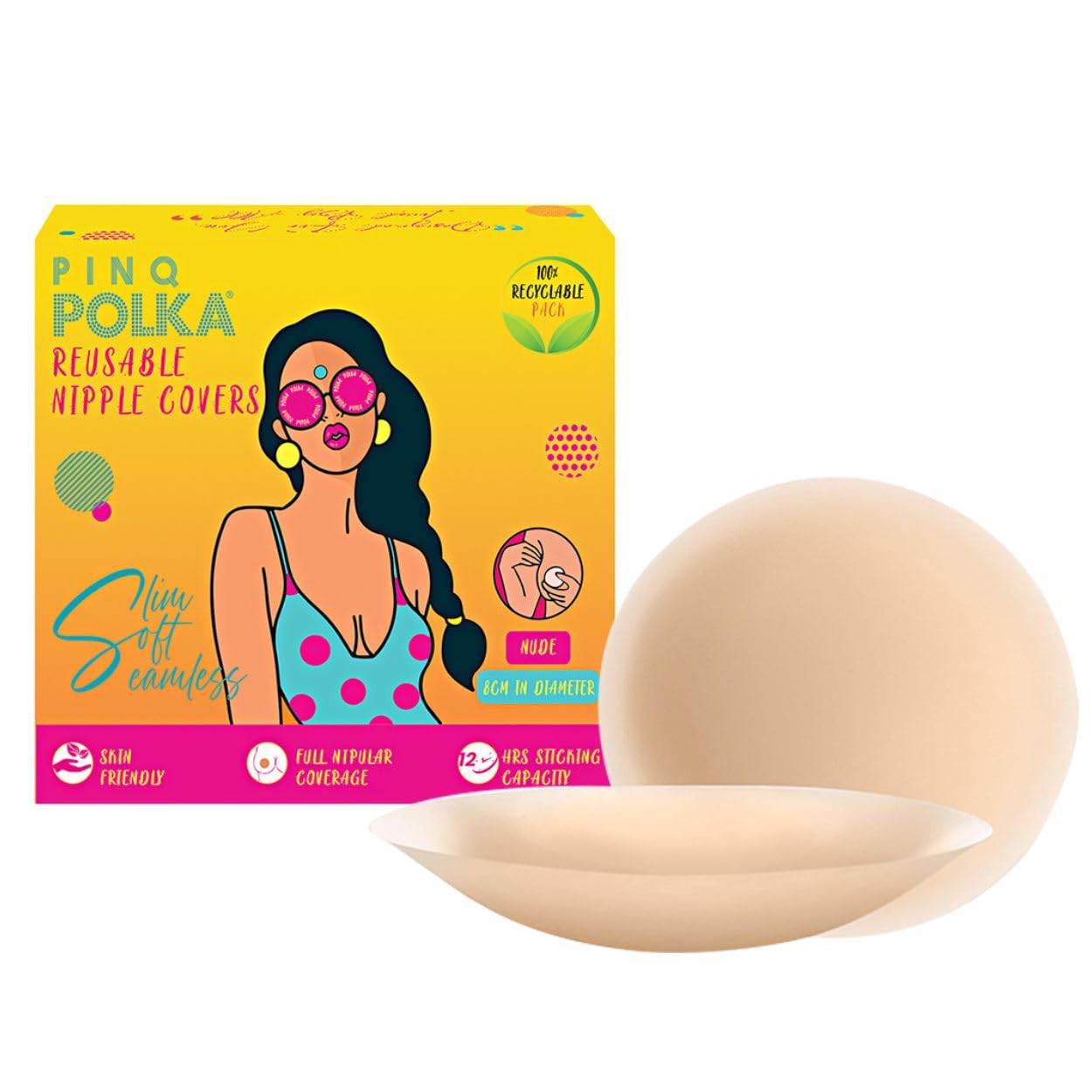 – Nipple Cover Reusable For Women| Nude Nipple Pasties Silicone - Premium Ultra Thin |Invisible & Skin Friendly Adhesive|Up To 12 Hrs Sticking Capacity