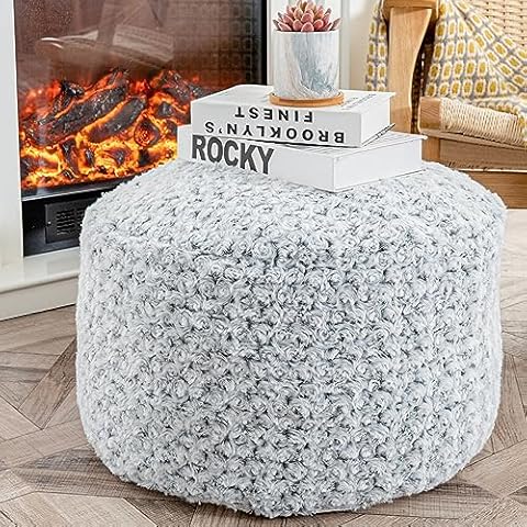 Grey Pouf Ottoman Unstuffed Foot Rest Pouf Cover