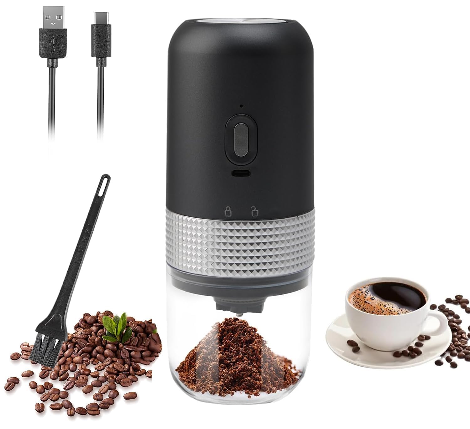 Macinacaffè Elettrico, Portatile Senza Fili Granulometria Regolabile con Macina in Ceramica per Espresso, Pour Over e French Press
