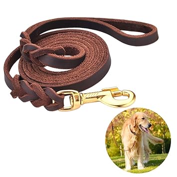 Red German Genuine Leather Dog Leash 6 Foot Long 1/2 Inch Wide Dog Training Leash Lead Strong Durable Dog Slip Lead with Brass Hook Show Leash (Brown Pack of-1)