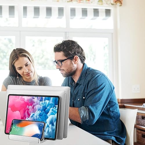 Miniatura 7 de FLEVO Soporte vertical para portátil de 3 ranuras, tamaño de muelle ajustable, soporte de computadora de escritorio que ahorra espacio, para