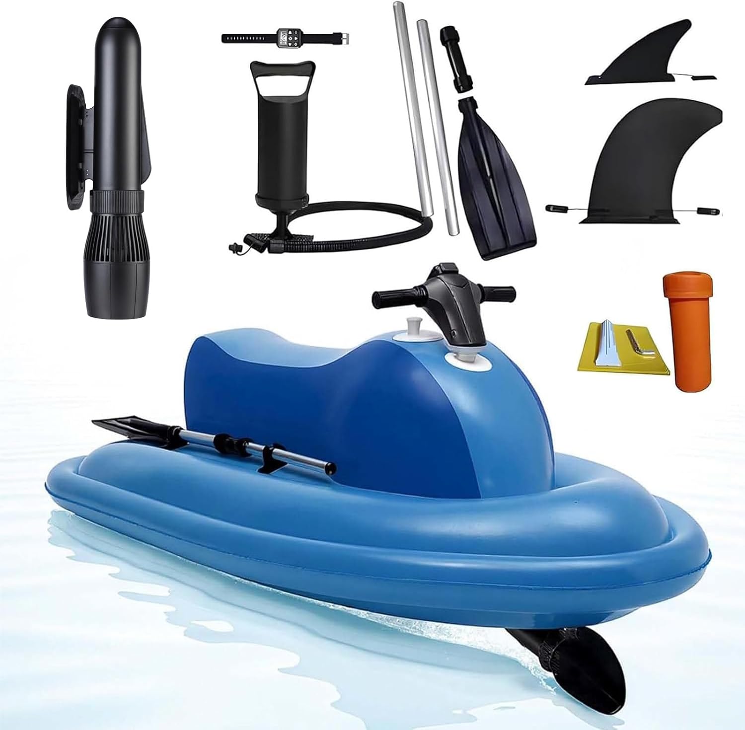 Foldable Electric Inflatable Jet Ski & Diving Underwater Scooter, 2-Person Inflatable Jet Boat, 500w/700w 50-160 Mins Brushless Motor, 5-10km/H for Water Sports Yachts+500W10A