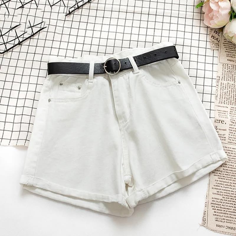 Pantalones cortos de mezclilla casuales para mujer, cintura alta, pantalones cortos de verano, gris oscuro, M