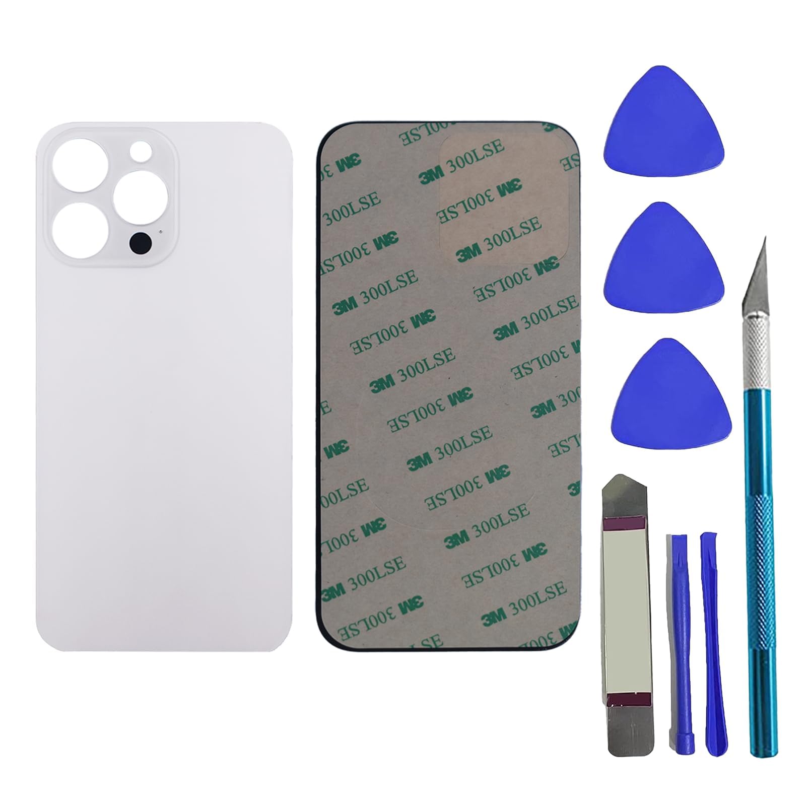 14ProMax /14 Pro MAX - Cubierta Trasera de Cristal de Repuesto para iPhone 14Pro MAX con Adhesivo preinstalado + Kit de Herramientas de reparación (Plateado)