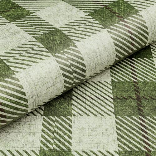 Livelynine Papier Peint Adhesif Mural Motif Vert Damier Papier Peint Autocollant Mural Chambre Salon Motif Carreaux Campagne Chic Vinyle Adhesif Meuble Cuisine...