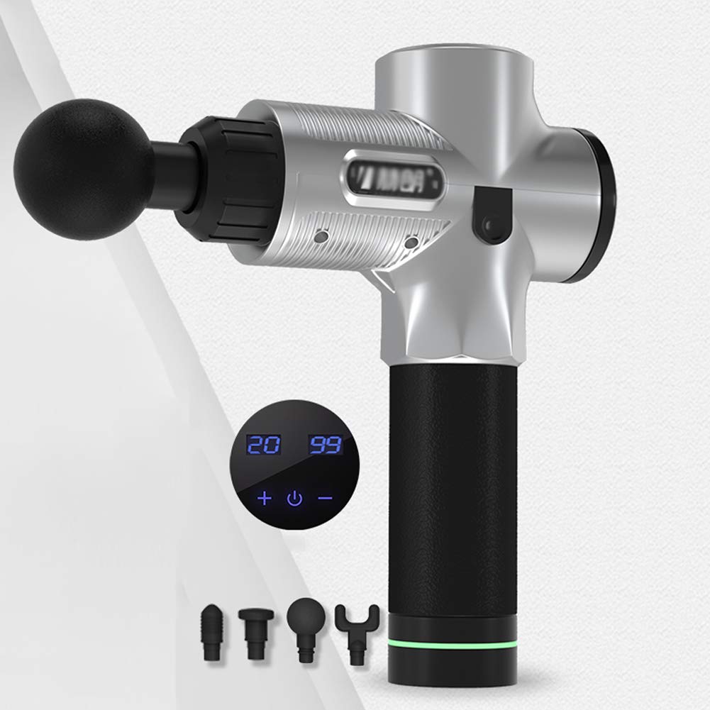Pistola De Masaje Masajeador Muscular De Mano Ultra Silencioso 30 Velocidades 4 Cabezales Masajeador De Fascia Portátil De Tejido Profundo Con Pantalla Táctil HD Para Aliviar La Tensión Muscular