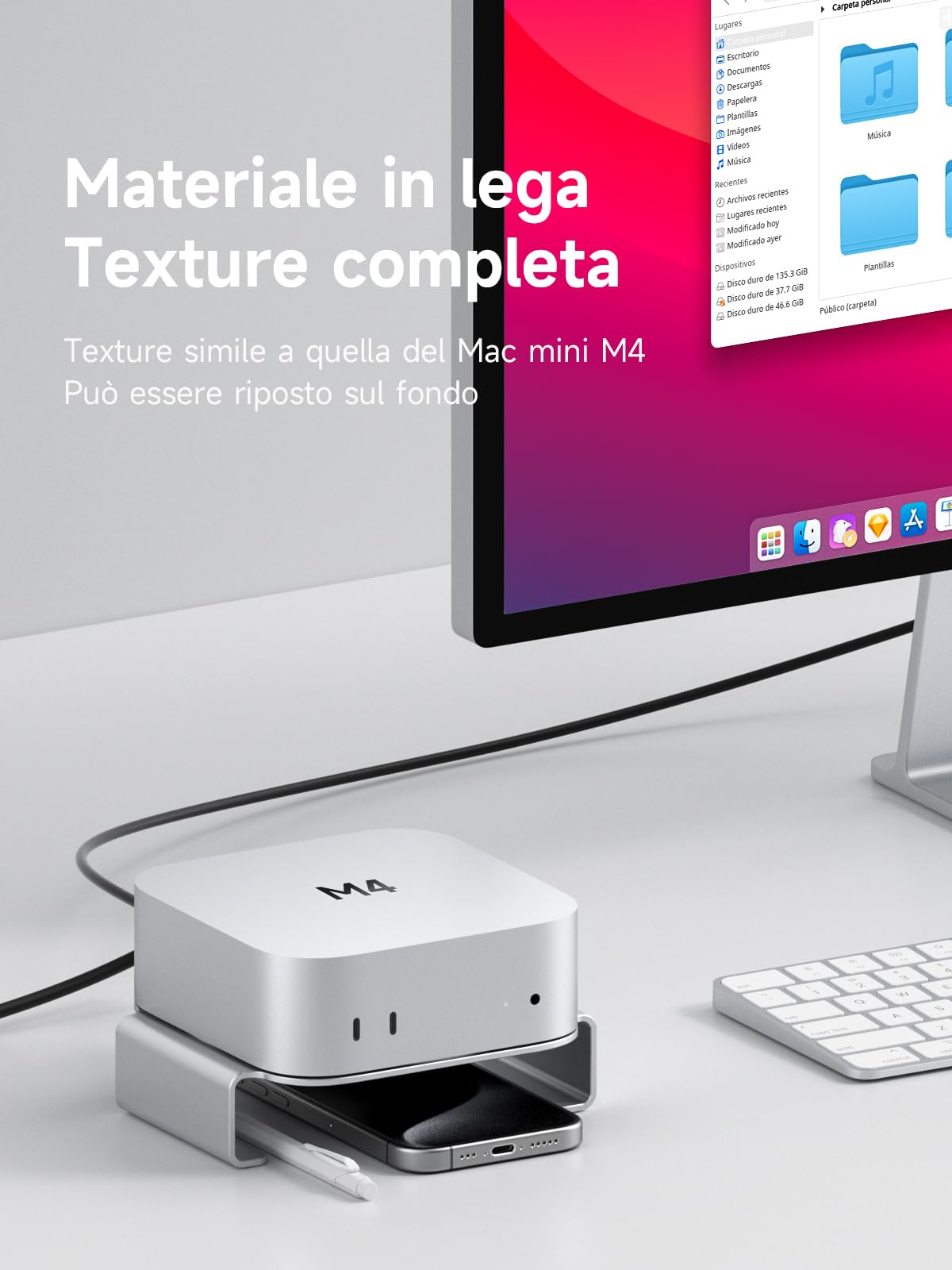 Hagibis Mac Mini M4 Supporto, Compatibile Con Mac Mini, In Lega Di Alluminio – Struttura Rialzata Con Ventilazione E Accesso Facilitato Ai Cavi (MMS03)