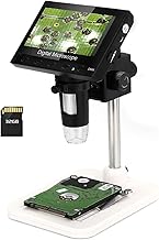 WADEO 4.3 Inch LCD Digital Microscope 1000x Including 32GB Card, Portable Microscope USB Digital Microscope with 8 Adjustable LEDs and Metal Stand, MacOS Windows Compatible