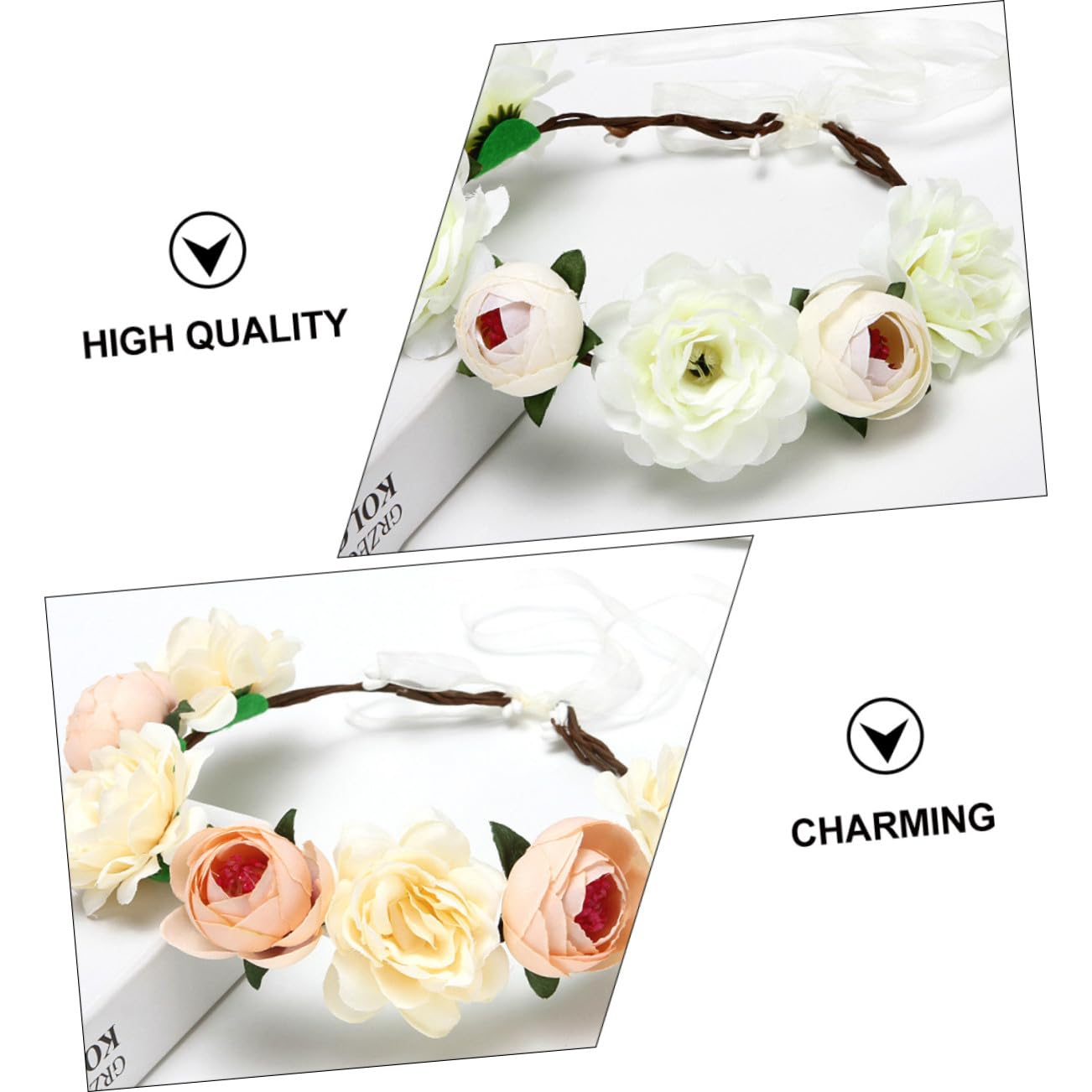 VICASKY 6 Pezzi Fascia Artigianale per Ragazze Coroncina Simulata Bianca e Arancione Accessorio per Matrimoni e Feste