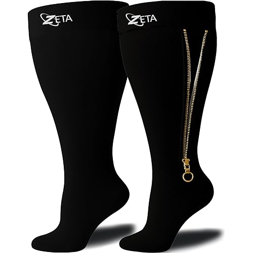 Zeta Wear Plus Size Knee-High Compression Socks Closed Toe 15-19 mmHg Support for Men & Women Wide Calves, Swelling, Varicose Veins, Travel