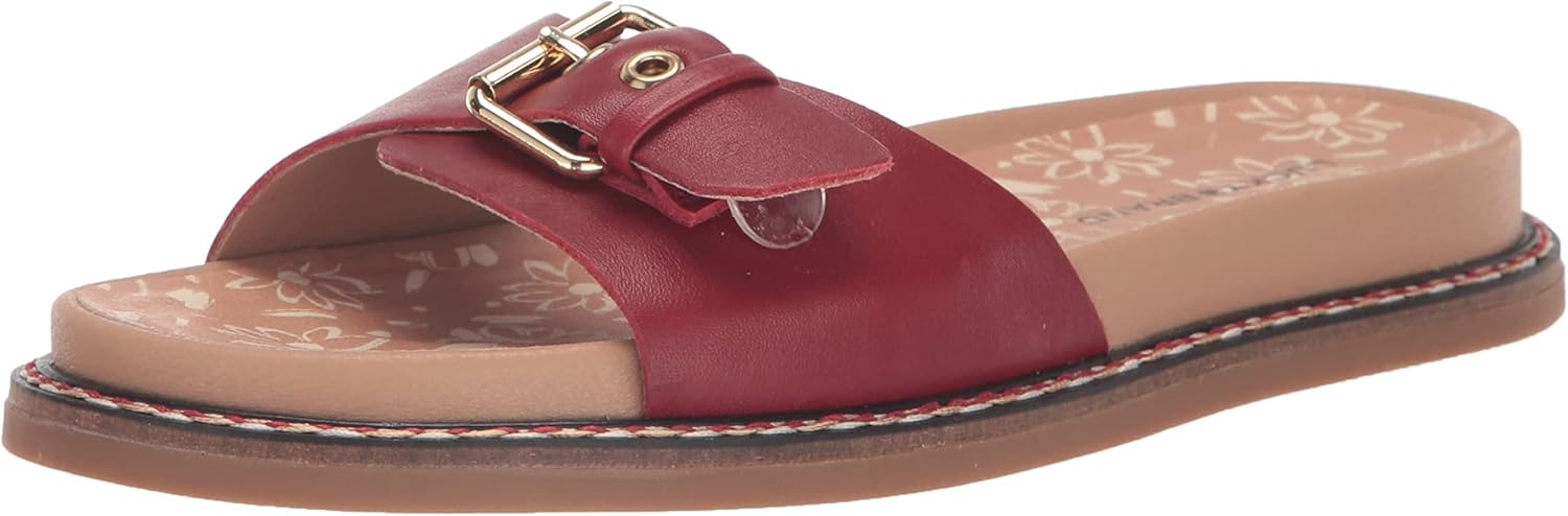 Lucky Brand Women's Anelia Buckle Flat Sandal, Salsa, 9.5