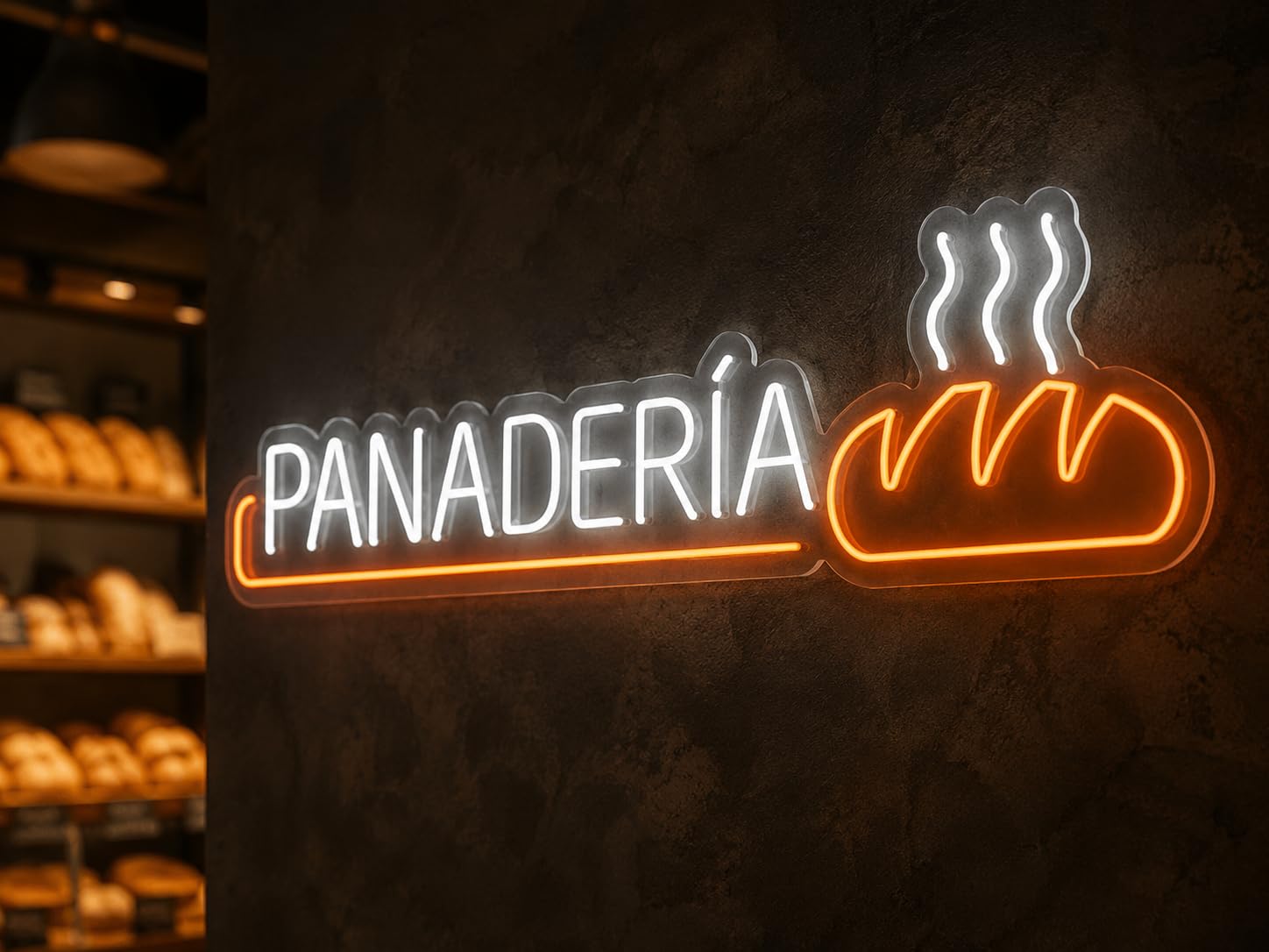 Letrero Panaderia para negocios Cartel Luminoso LED Escaparate, Decoración de Pared en Metacrilato, Luz Brillante, aproximadamente 101X22 cm alimentación 12v