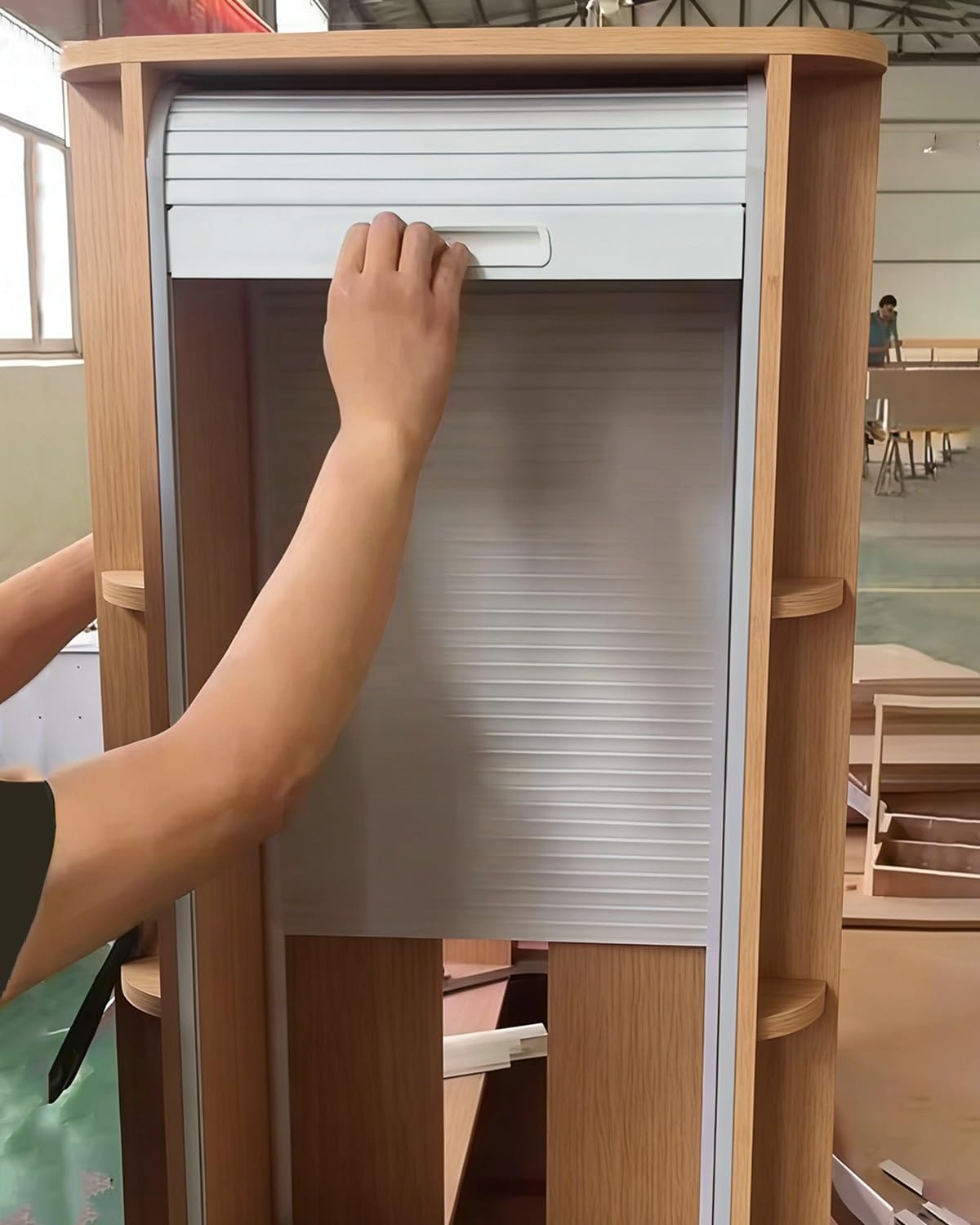 Pull Down Tambour Door Kit for Kitchen Cupboard, ABS Sliding Cabinet Door with Handle & Track, Small Space Folding Gate for Wardrobe Sideboard(90x80cm (35.4x31.5"))