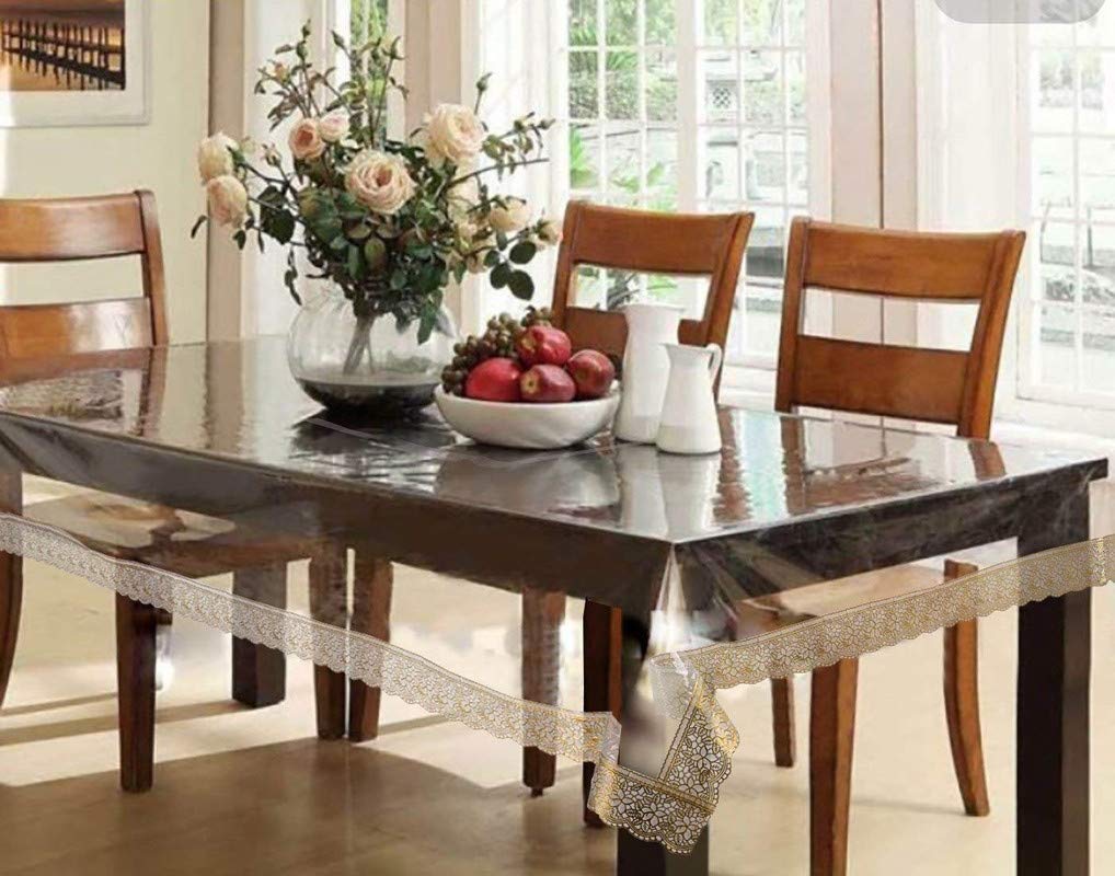 ROYAL-NEST 8 to 10 Seater Table Cover Self Design Medium Size with Lace 60 x 108 (Plastic Golden)-image-22