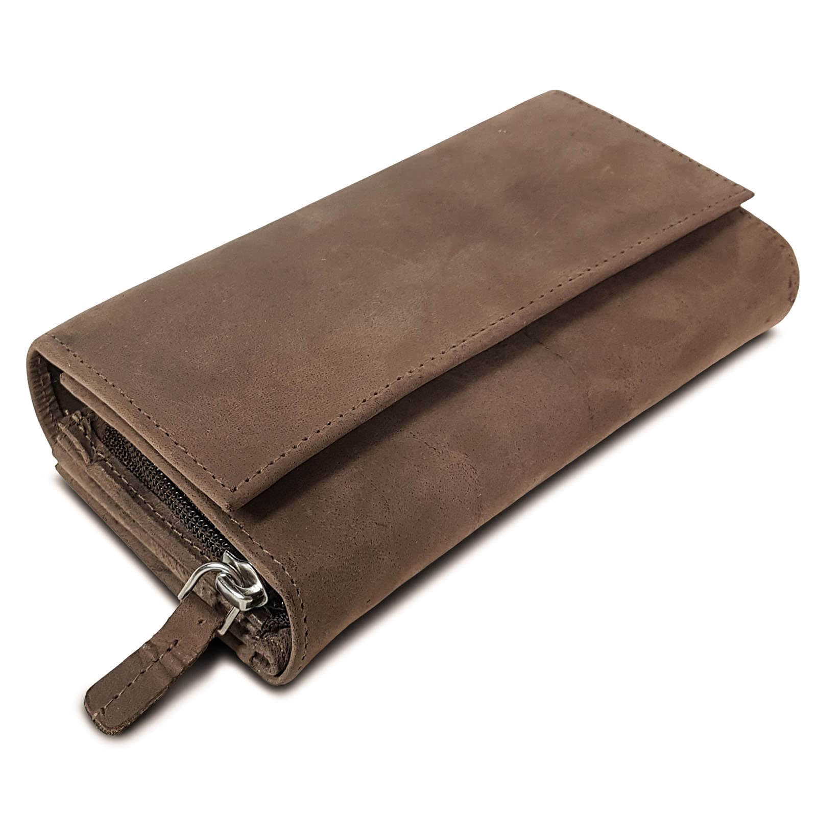ROYALZ skórzany portfel damski w stylu vintage, duży, z wieloma przegródkami, blokada RFID, format poziomy, Montana Braun, M