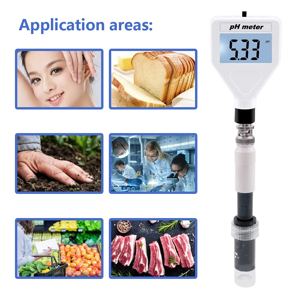 MONOJLY Medidor de Ph Medidor Multiusos Medidor de acidez Digital Probador Medidor de Suelo Probador con retroiluminación Blanca para Queso Carne Tierra Piel