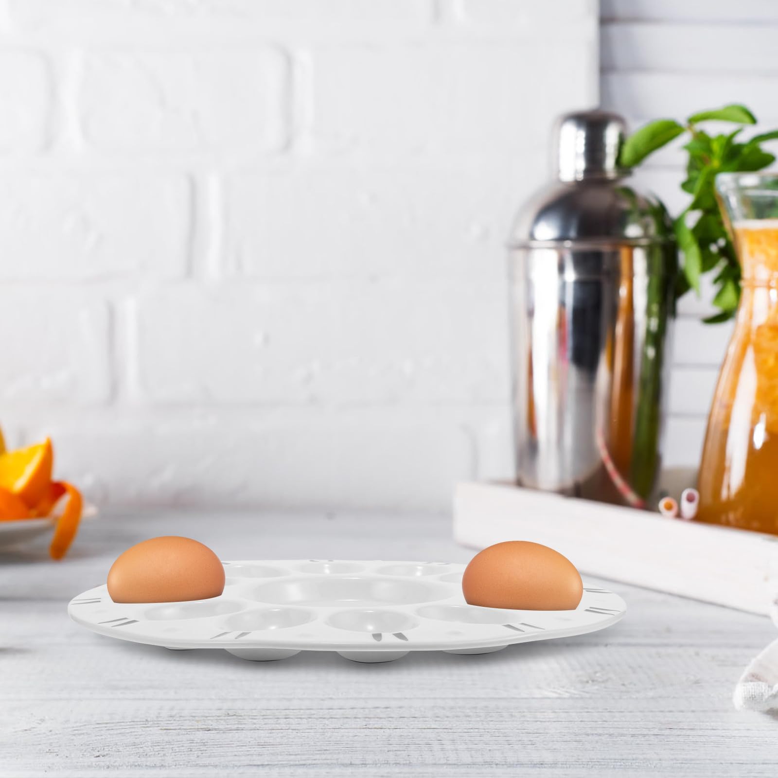 STOBAZA Bandeja de Huevos de Cerámica de Color Claro para Servir Huevos Rellenos de Pascua Diseño de Compartimentos Múltiples y Base Plana Estable para Hogar y Restaurante