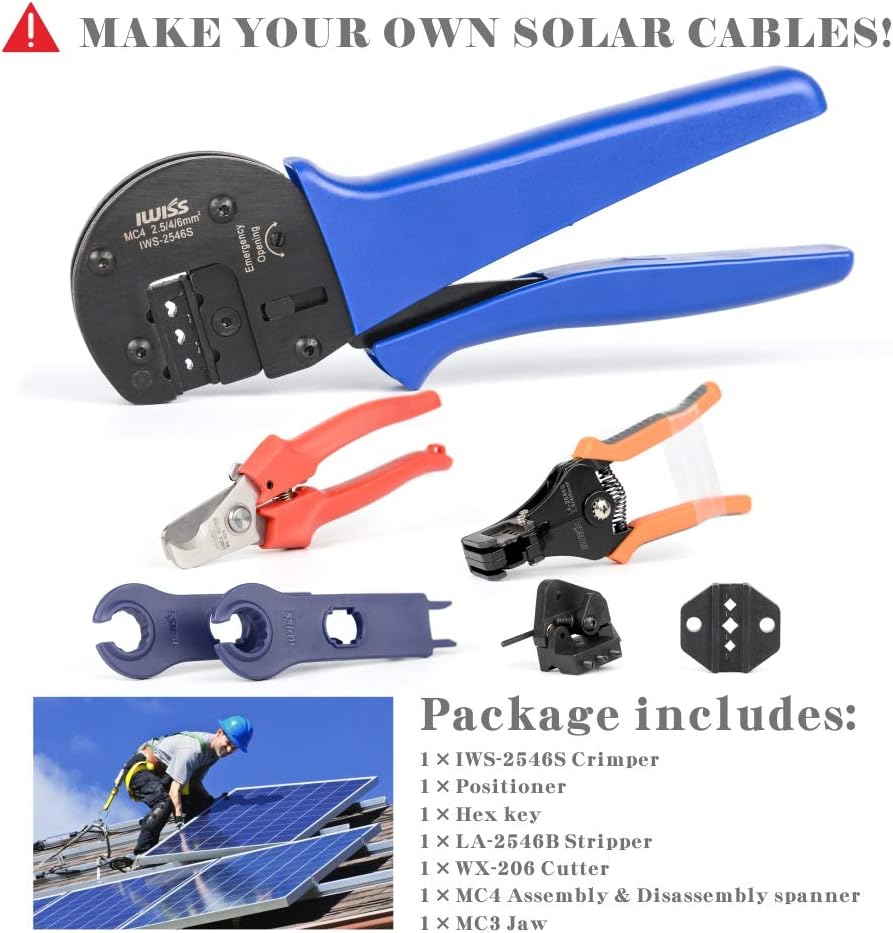 IWISS Solar Crimping Tool Kit with Wire Cable Cutter,Stripper,MC3