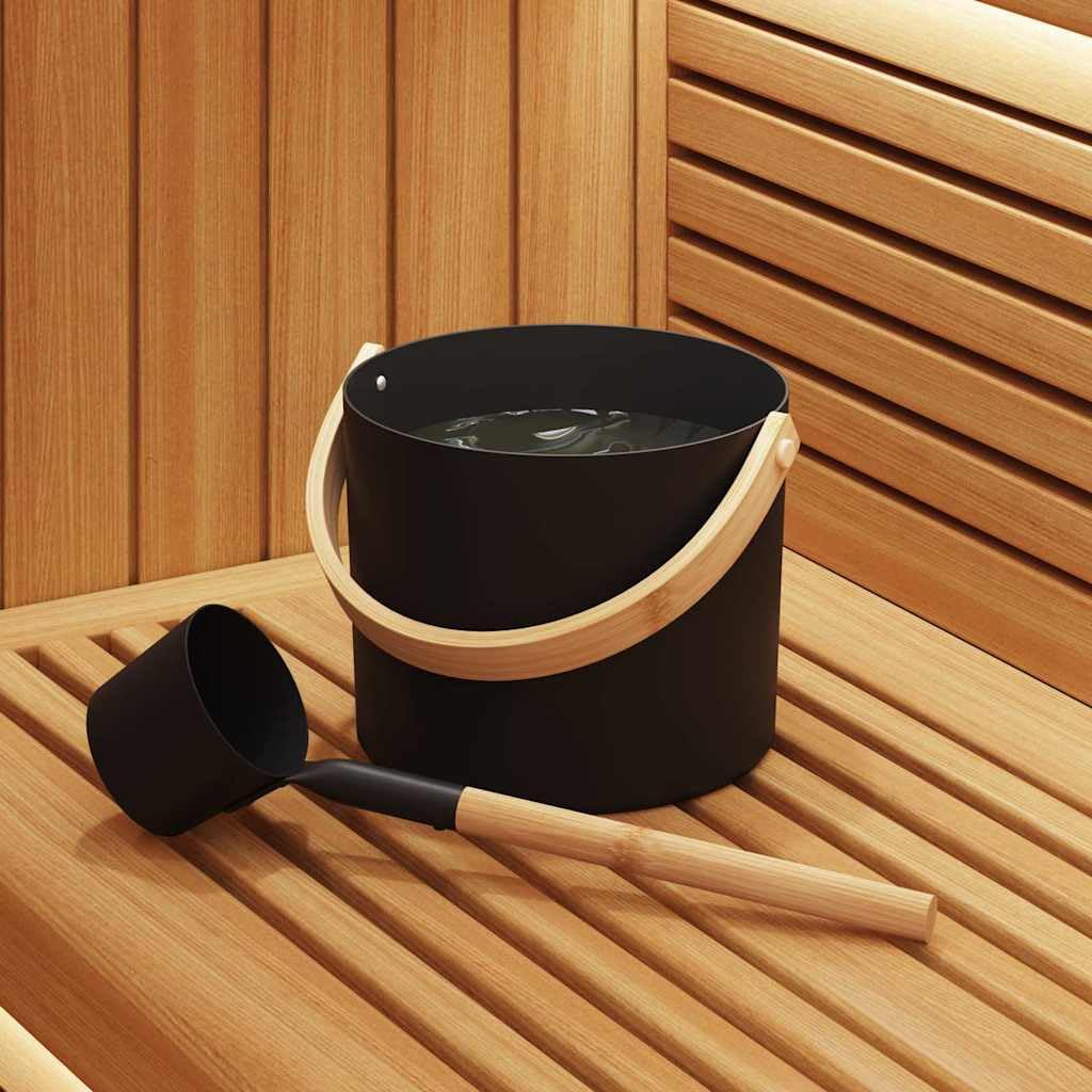 Mangloder - Set di accessori per sauna, 2 pezzi, in alluminio e legno di pino, secchio per infusione da 7 l, con paletta per cabina a infrarossi, sauna finlandese, benessere, relax, interni