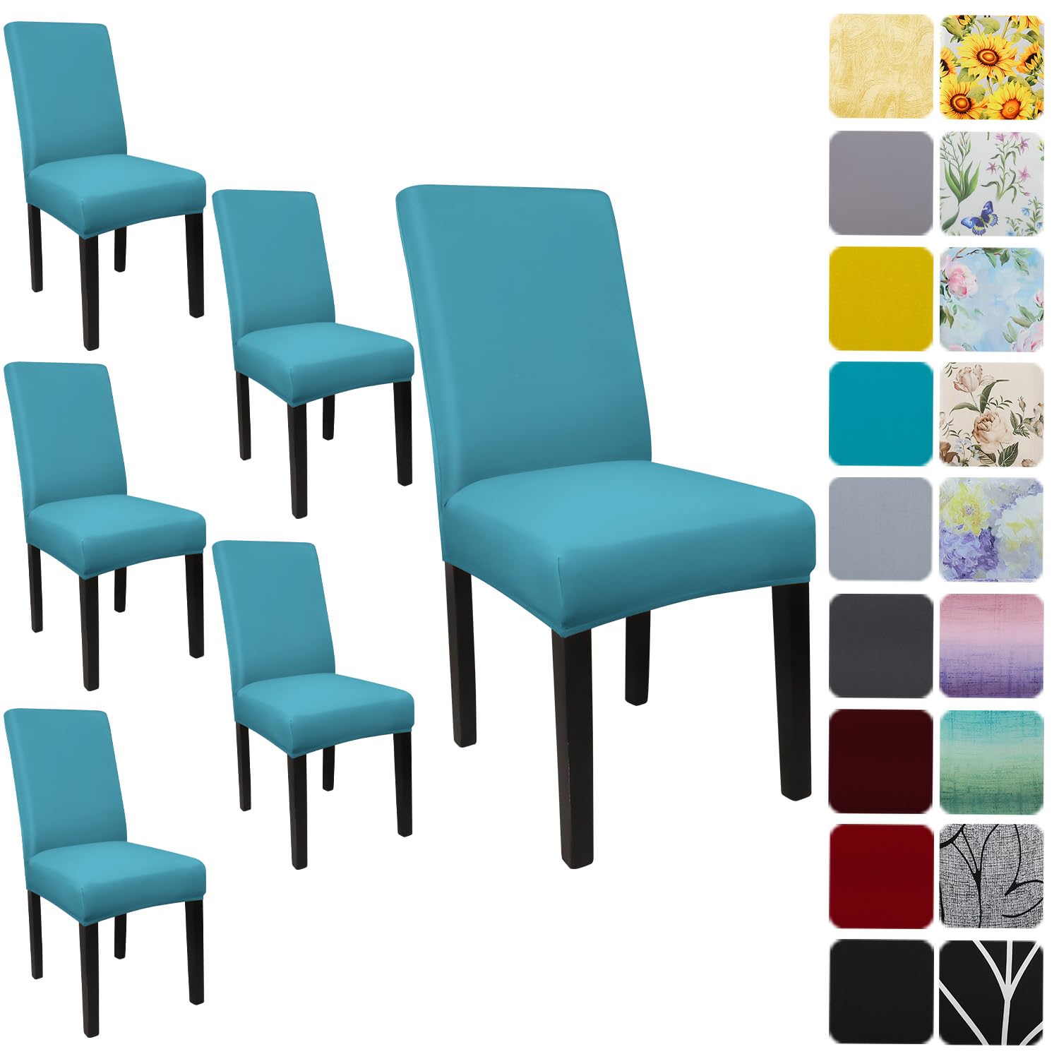Keyroal Lot de 6 housses extensibles en élasthanne avec motifs imprimés, amovibles, lavables, pour chaises Parsons de salle à manger, cuisine, hôtel, cérémonie (blanc