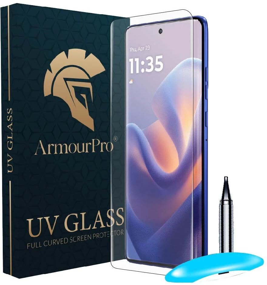 Image of FIRST MART UV Tempered Glass for Motorola Edge 60 Pro & Moto Edge 60, 9H Full-Glue Curved Screen Protector, HD Clear, Fingerprint Compatible, UV Lamp Included