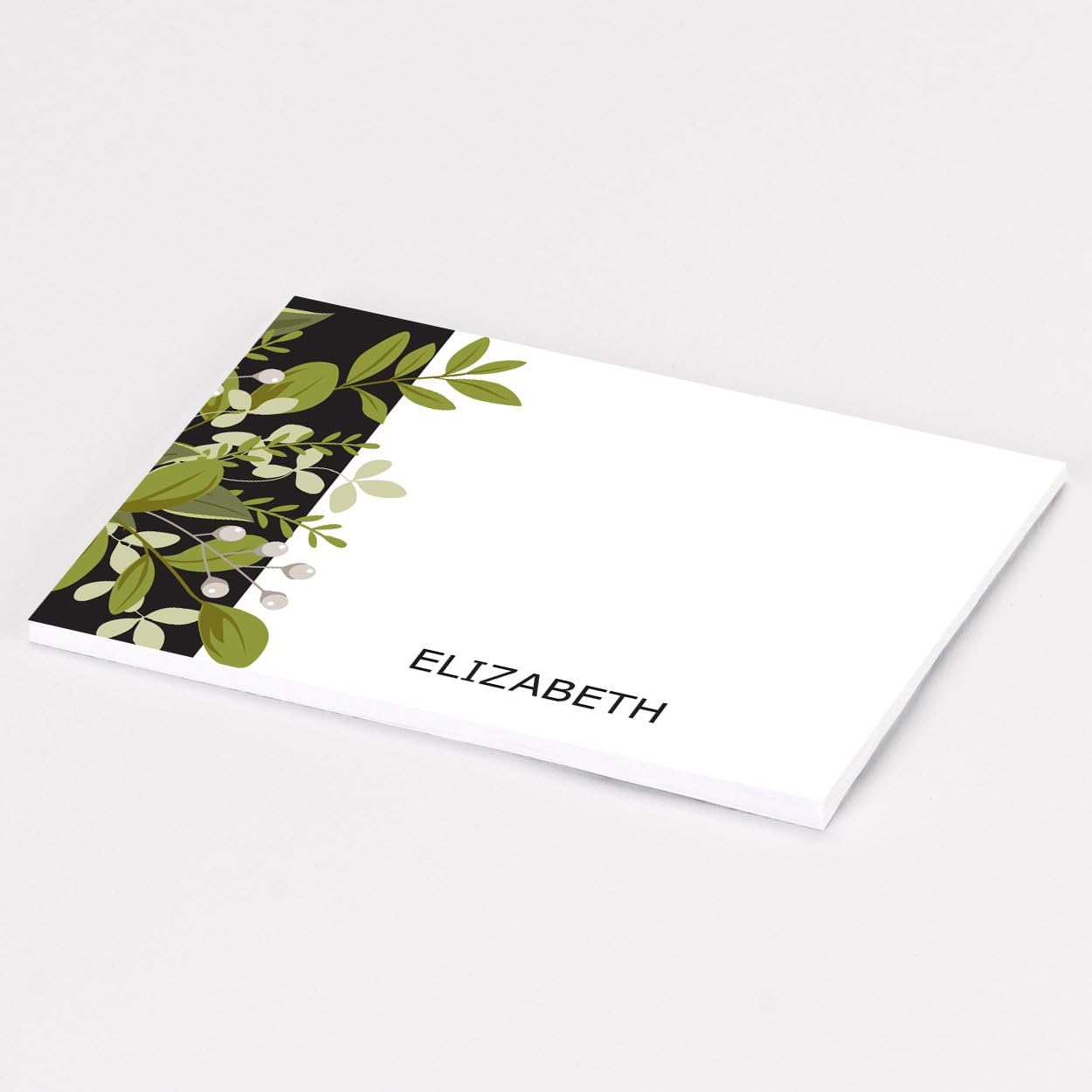 Custom Black Greenery Post It Notes, Personalized Stationery - Set of 6-50 Sheets per Post It Note. Size: 3in x 4in. Made in The USA.