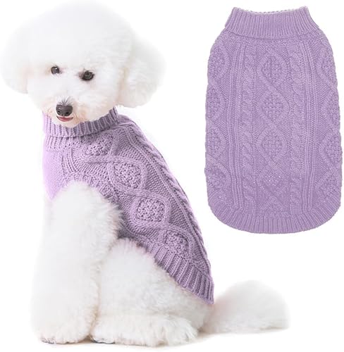BINGPET Suéteres de punto para perros, cuello alto, abrigo clásico de punto trenzado para perro, ropa cálida para perros y gatos, en otoño e