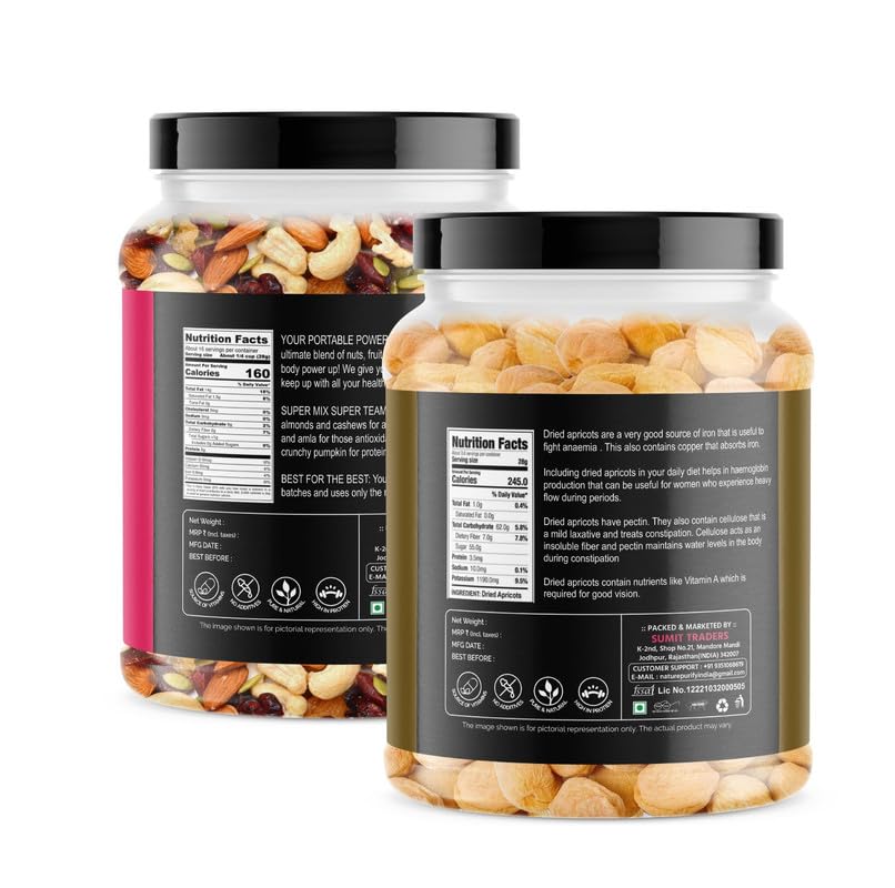 Image of Nature Purify Dried Fruits Combo Mix Dry Fruits and Apricot 250gm Each Pack OF 2 | Healthy Snacks Mixed Nuts with Dry Fruit | Nutrient-Rich Snack for Wellness | Diwali Gift