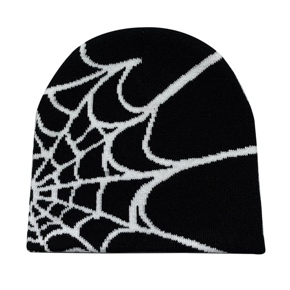 Kdouehg Women Beanie Winter Warm Beanies Men Casual Skullies Outdoor Y2K Gothic Spider Pattern Wool Acrylic Knitted Hat A