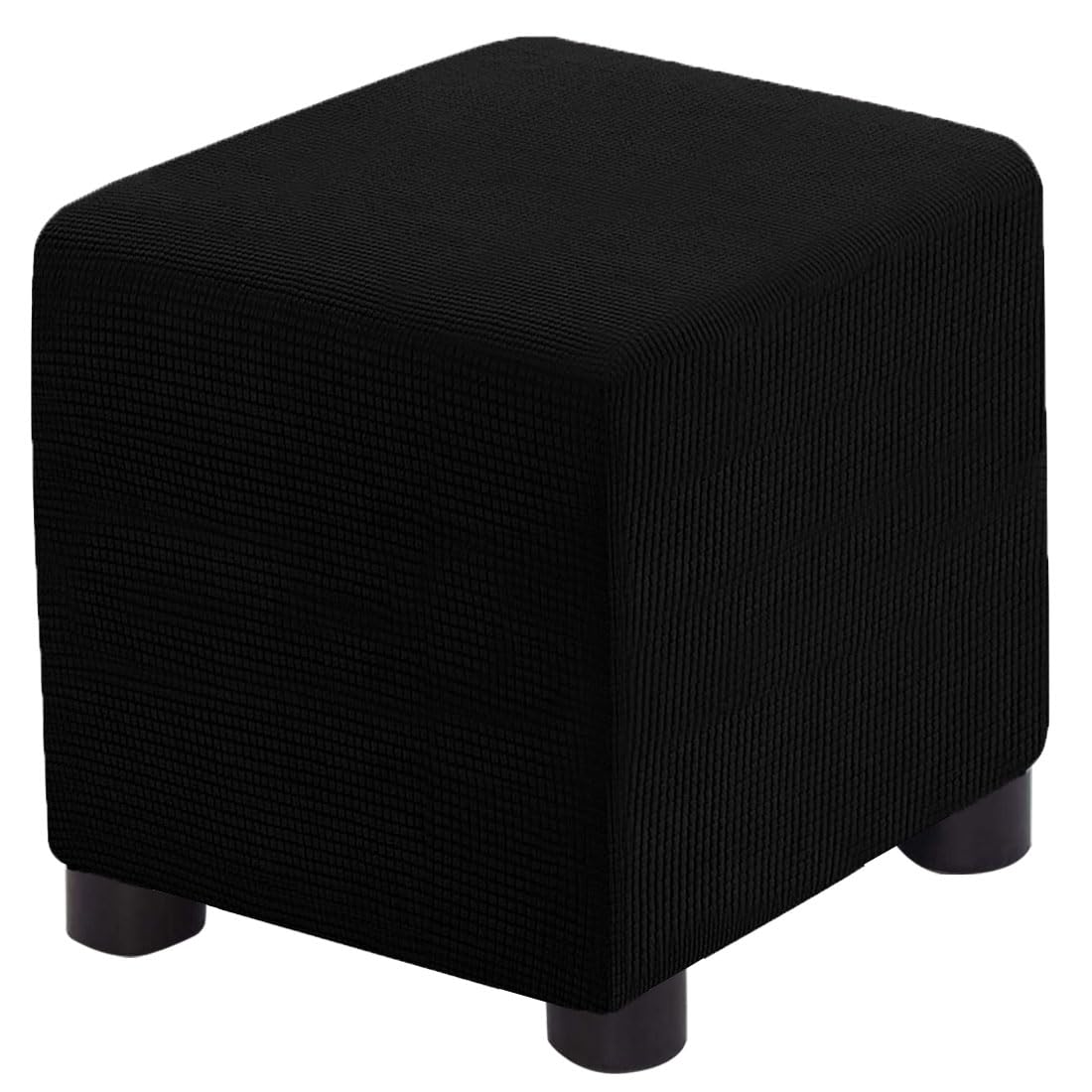 Bifaunvogel Ottoman Cover Square Folding Storage Ottoman Slipcovers Jacquard Stretch Cube Footrest Foot Stool Covers Protector with Elastic Band (Small,Black)
