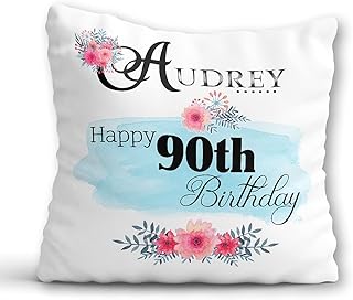 90th Birthday Cushion for her - 90th Birthday Gift for Women - Personalised 90 Years Birthday Floral Pillow for Friend Mum Auntie Sister Wife Grandma Nanny Nan Granny Nanna Great Grandma