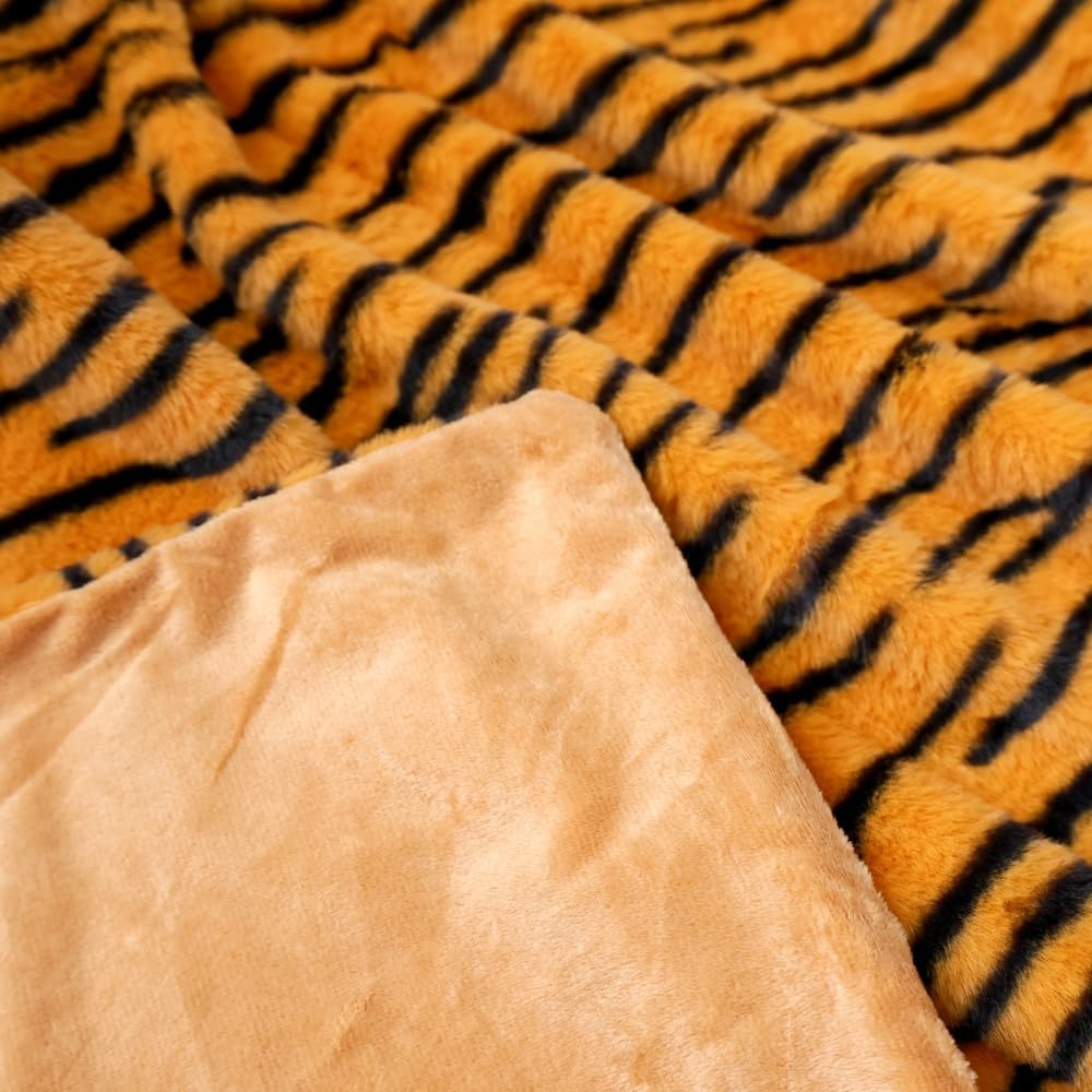 Velboa Super Soft Tiger Print Blanket Double Layer Bedding Thick Sofa Cover Furry Fuzzy Fax Fur Throw Blanket (Yellow Tiger,63 x 79 Inch) - Image 4