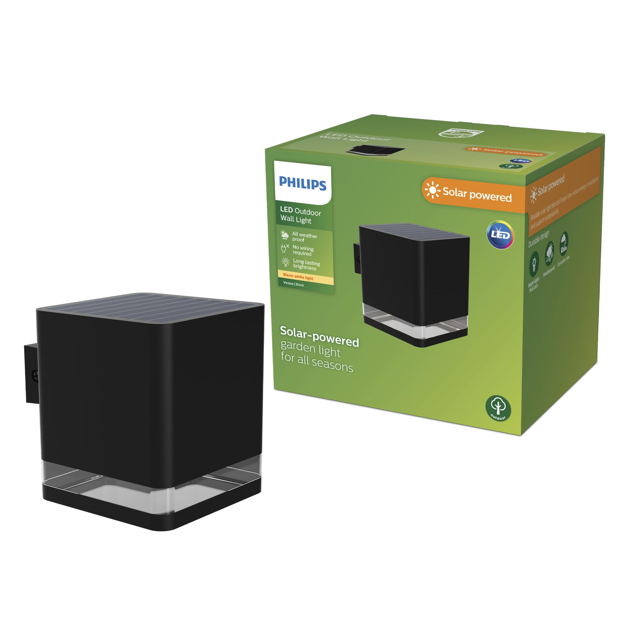 PHILIPS Virona Outdoor Solar Wall Light, 2700 K, 200 lm, Black​