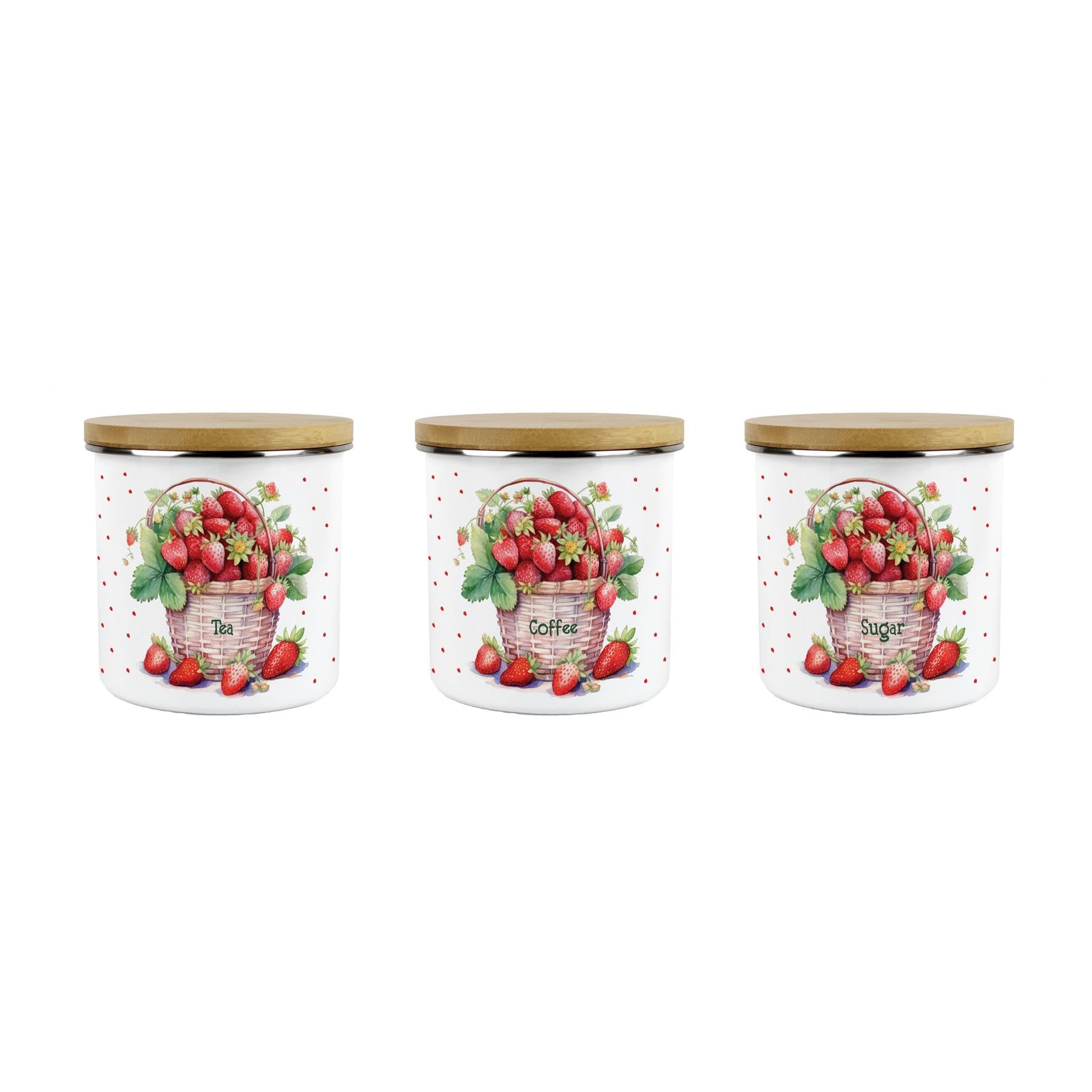 Purely Home Strawberry Basket Tea, Coffee & Sugar Canisters - 600ml Kitchen Containers