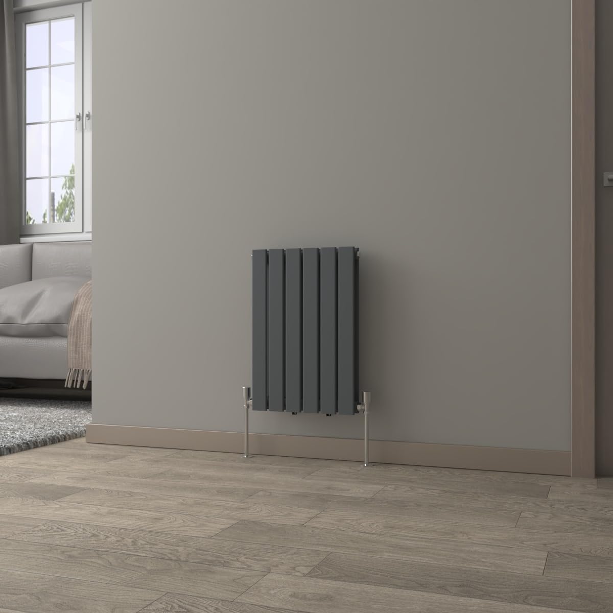 Nrg Anthracite 600X408mm Horizontal Radiator Double Flat Panel With Valves
