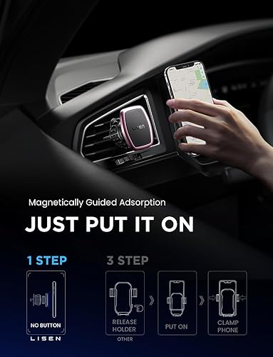 Miniatura 36 de LISEN Paquete de 2 soportes magnéticos para teléfono para tu automóvil, 6 imanes militares, soporte para teléfono celular, soporte de ventilación
