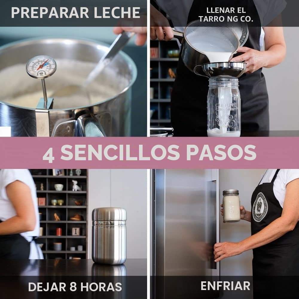 Fabricante de yogur de acero inoxidable con frasco de vidrio de 1 cuarto y libro de recetas completo para hacer más de 12 productos lácteos caseros y yogurts de leche